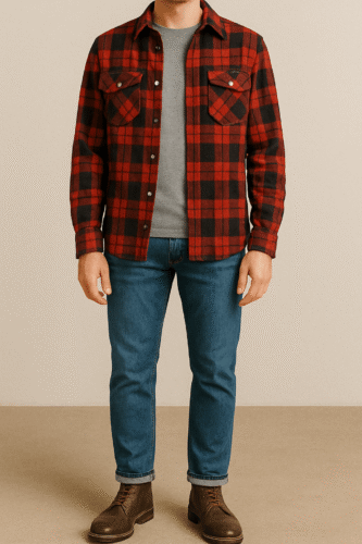Chemise bûcheron avec T-shirt gris - Comment porter un T-shirt avec une chemise ouverte