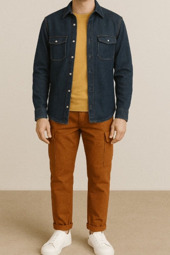 Chemise denim avec T-shirt jaune - Comment porter un T-shirt avec une chemise ouverte