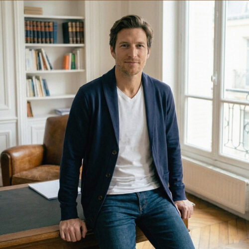 Cardigan col châle bleu abysse - GoudronBlanc