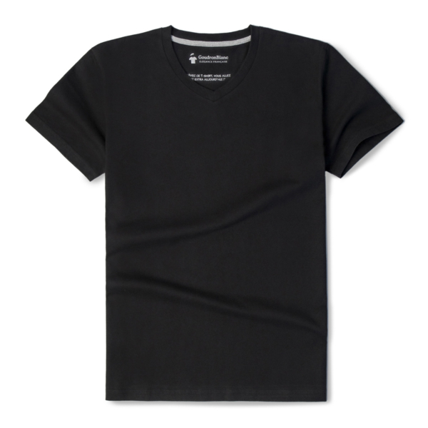 T-shirt col V noir carbone - GoudronBlanc