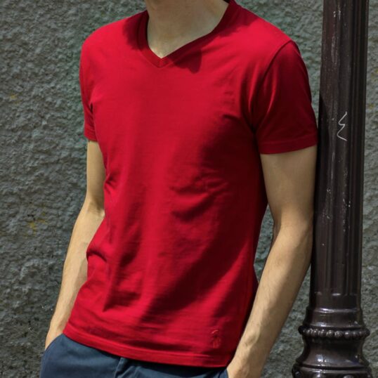 T-shirt col V rouge pour homme - GoudronBlanc