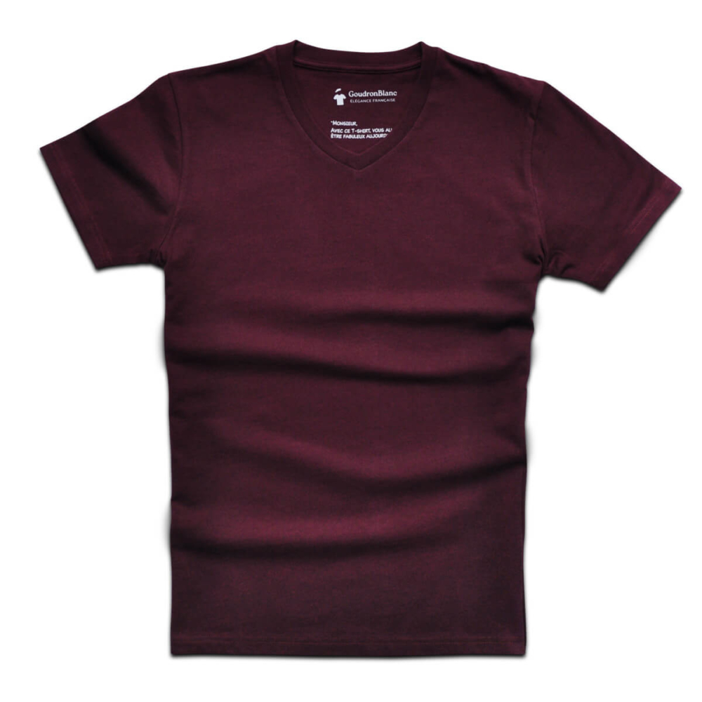 T-shirt col V rouge bourgogne - GoudronBlanc