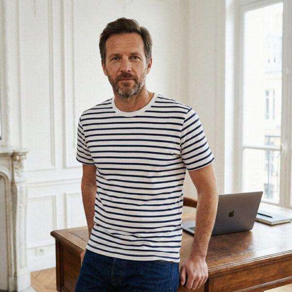 T-shirt col rond marinière pour homme - GoudronBlanc