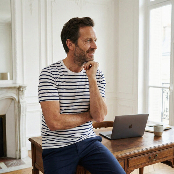 T-shirt col rond marinière pour homme de qualité - GoudronBlanc