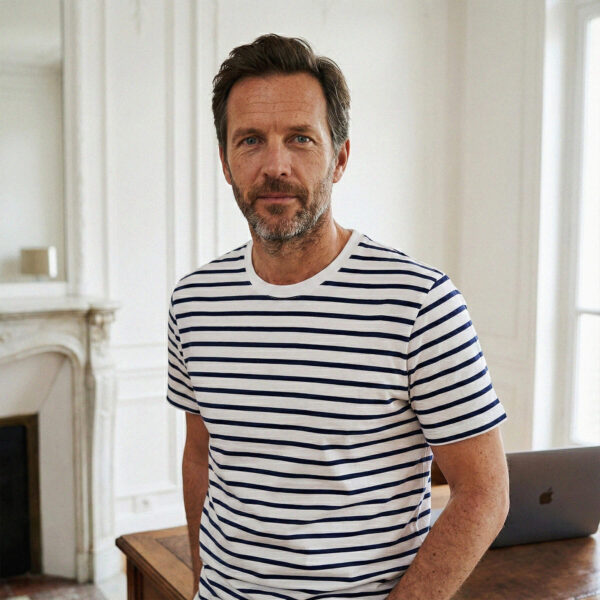 T-shirt col rond marinière (zoom) pour homme - GoudronBlanc