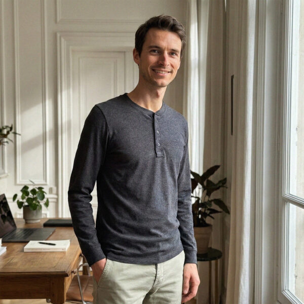 Henley gris goudron pour homme - GoudronBlanc