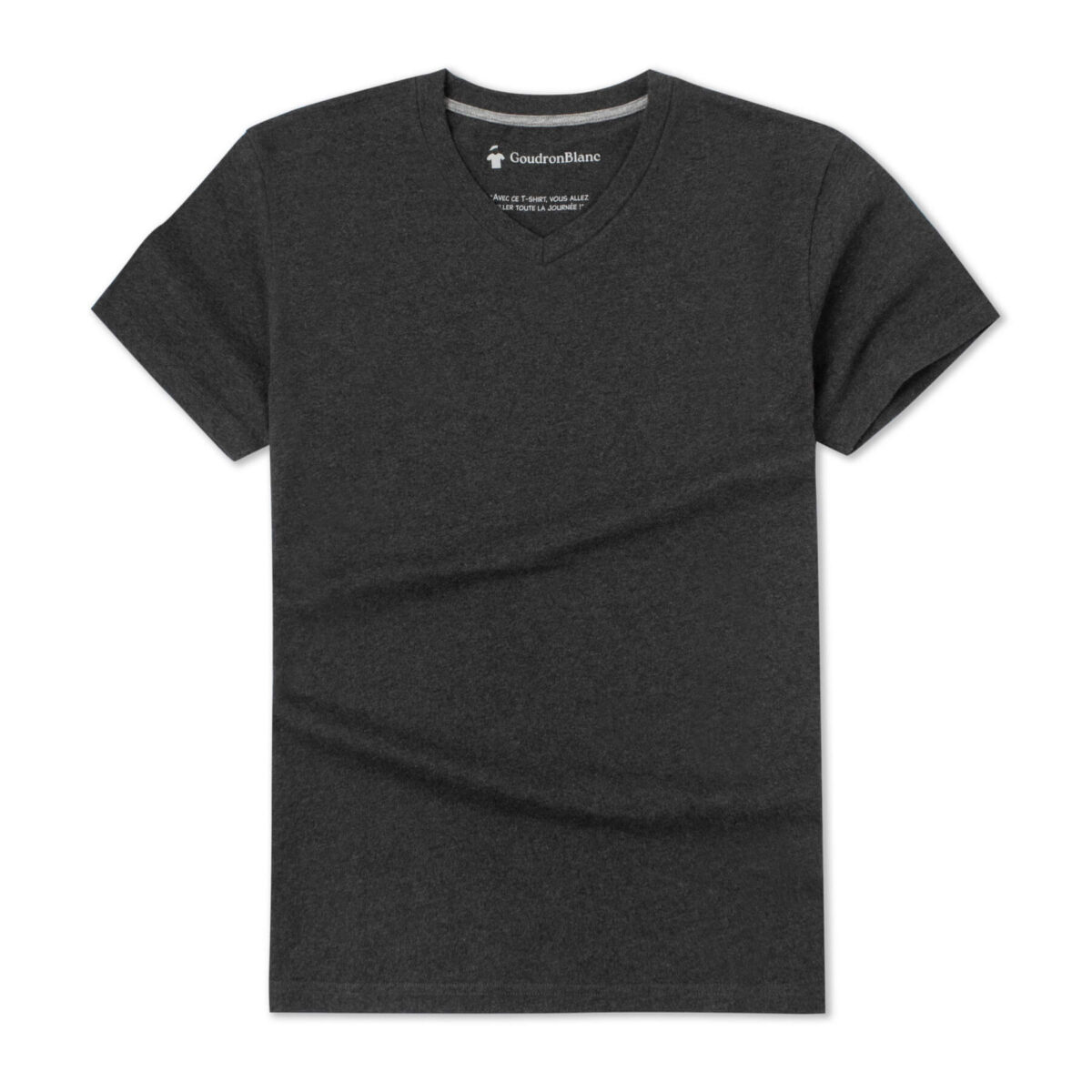 T-shirt col V gris goudron - GoudronBlanc