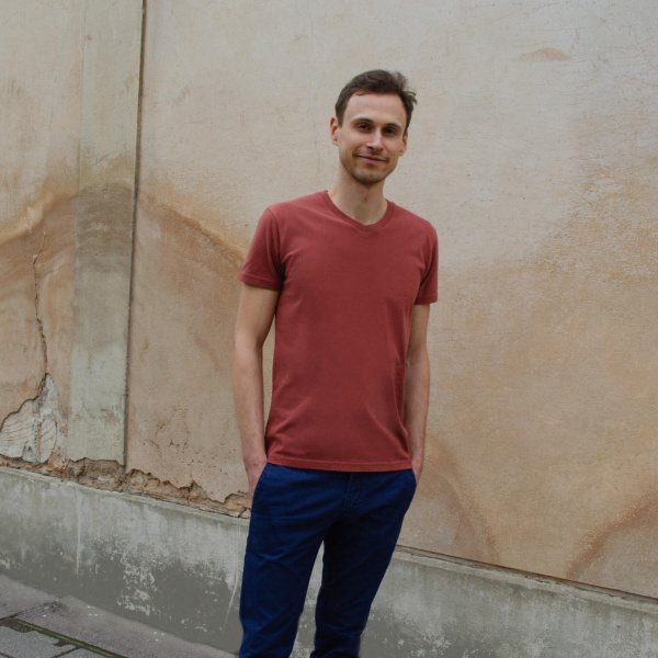 T-shirt col V rouge brique pour homme - GoudronBlanc