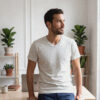 T-shirt col V gris sable pour homme - GoudronBlanc - Haute qualité