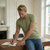 T-shirt col V vert épopée de qualité pour homme - GoudronBlanc