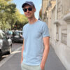 T-shirt bleu silex col rond de qualité pour homme - GoudronBlanc